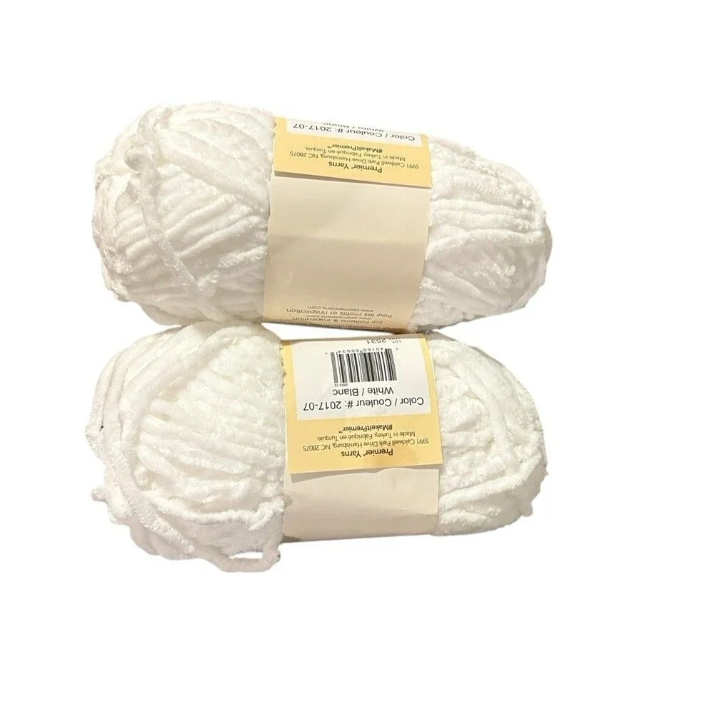 Premier Just Chenille Yarn White 65 Yds 1.76 Oz Super Bulky 2 Skeins Lot 2531